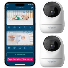 Babysense 2Peek Video Baby Monitor WiFi-skerhetskamera med automatisk sprning (2st) 3MP Super HD Intelligent rrelse- och ljuddetektering Night