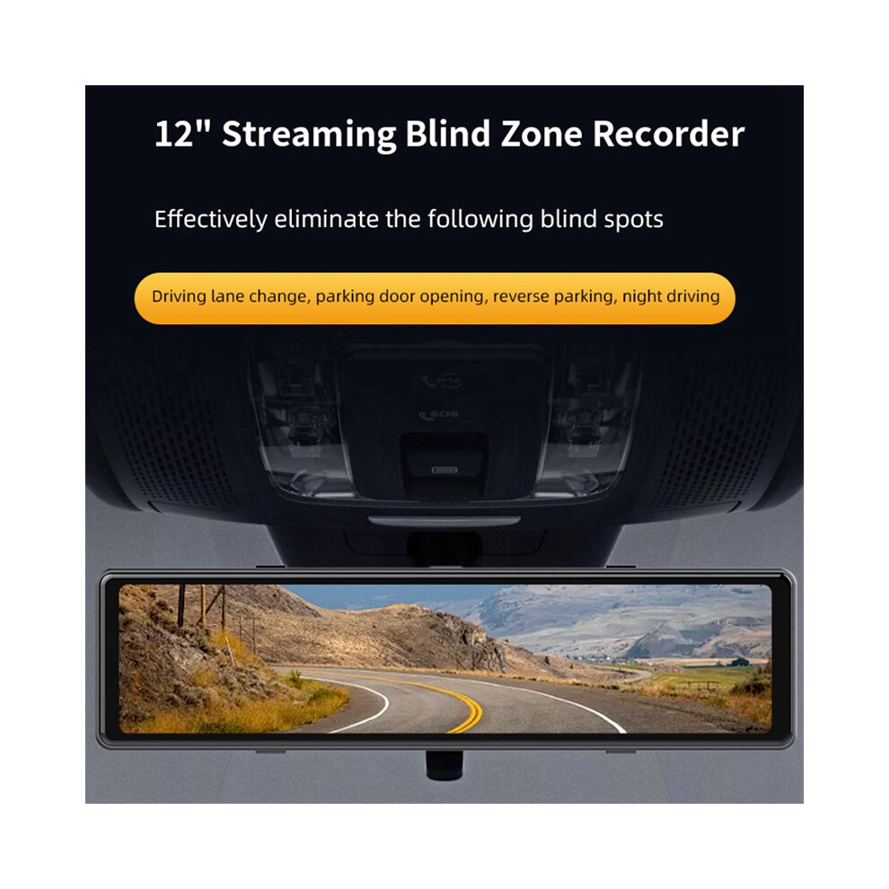 12 Inch Rearview Mirror Dash Cam Streaming Media 1080P Front Rear Left Right Blind Spot Assist Camera 4853284727325