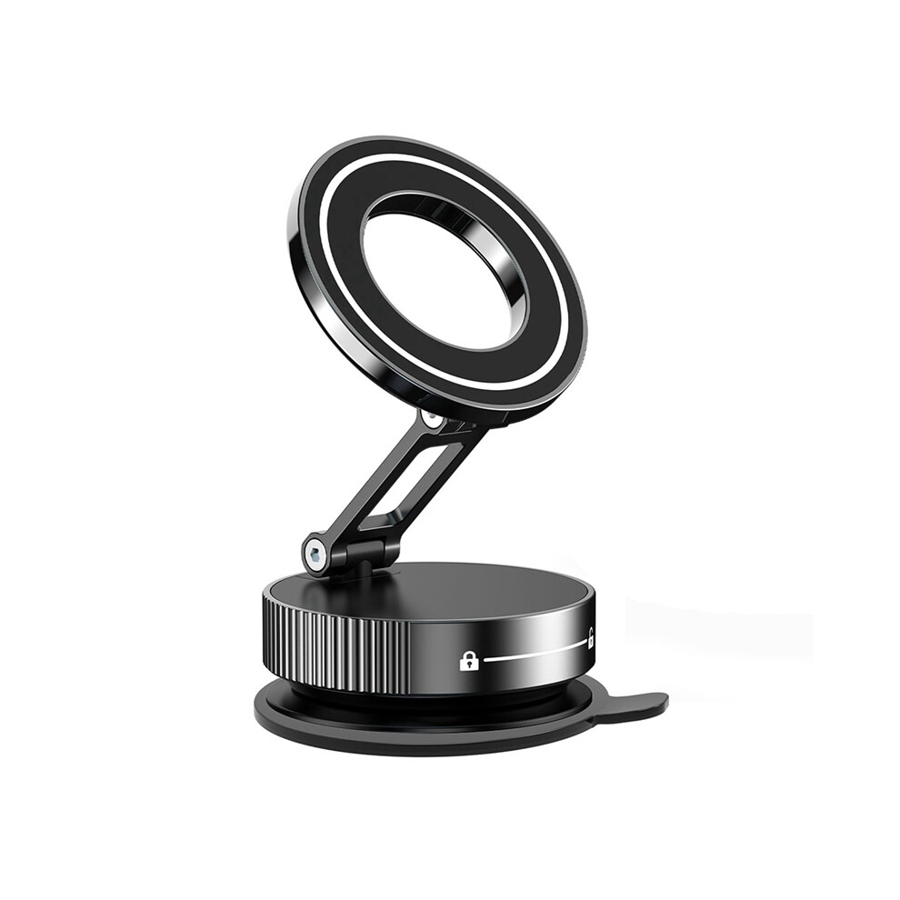 Car Mount Vacuum Magnetic Holder Foldable Strong Suction Stand With Metal Hinges For Cell Phone Black 4853284727738