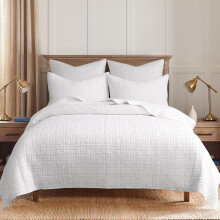 Levtex Home - Melange Stitch Quilt Set - King Quilt and Two King Shams - Solid Stitched - White - Quilt (106x92in.) and Shams (20x36in.) - Revers