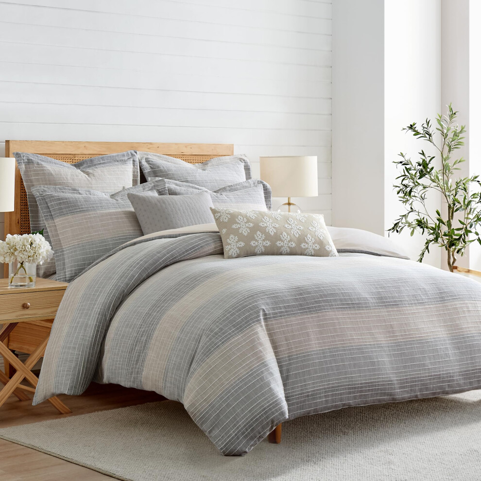 Levtex Home - Parure de lit Sand Stripes Natural - Housse de couette double (172 x 223 cm) + taie d'oreiller standard (66 x 50 cm) - Rayures jacquard