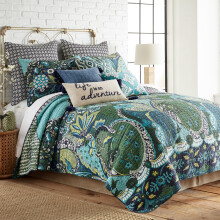 Levtex Home - Jules Quilt Set - Twin Quilt + One Standard Pillow Sham - Bohemian - Navy Green Blue Teal - Quilt Size (68x86in.) and Pillow Sha