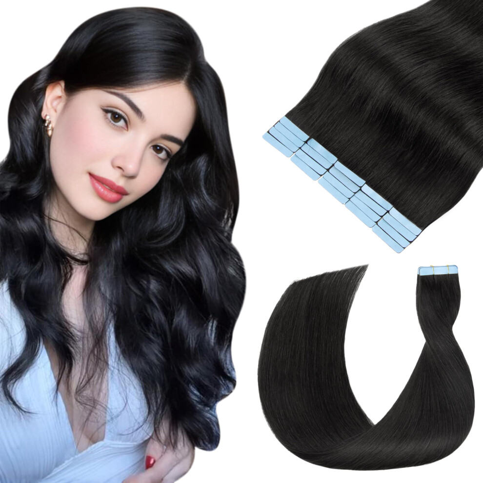 Lveyan Unisex Black Tape In Hair Extensions Human Hair 14 Inch Natural To Choclolate Brown/ Remy Human Hair Skin Weft 20Pcs 40G/Pack Invisible Tape In