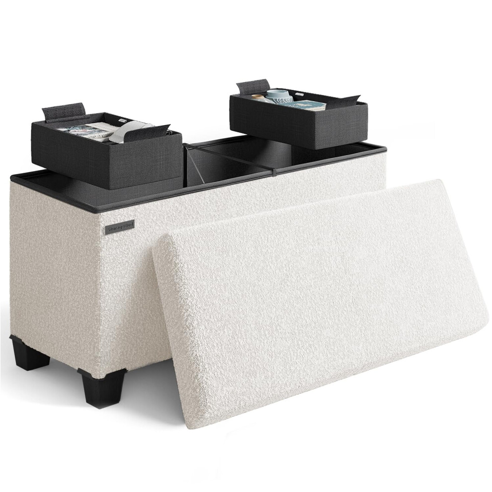 STORAGEBUD Storage Ottoman Bench 30 Inch Storage Bench for Bedroom End of Bed Foldable Large Ottoman Foot Rest Entryway Bench with Storage Boucle