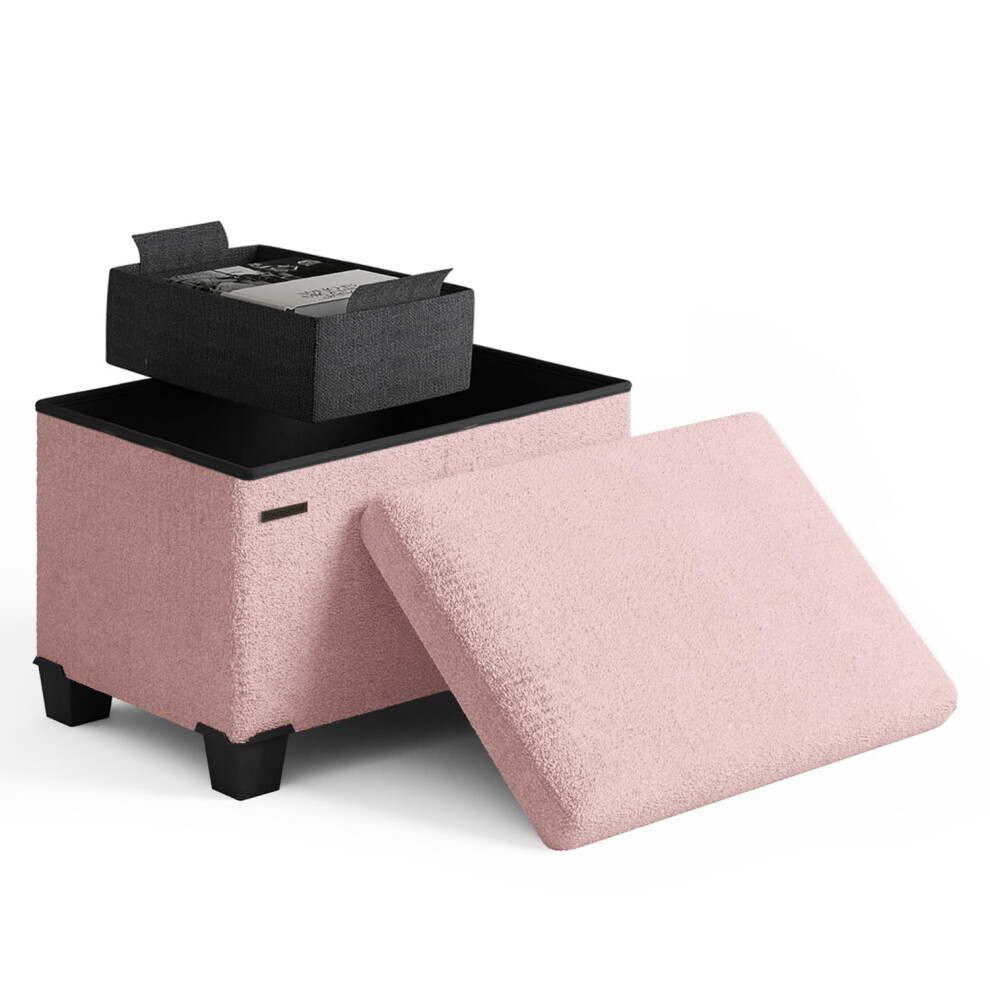 STORAGEBUD Pouf avec rangement pour salon 16 pouces Pouf de rangement Cube Petit pouf Repose-pieds Boucle Tabouret Pouf Max 330 lb Rose Pouf