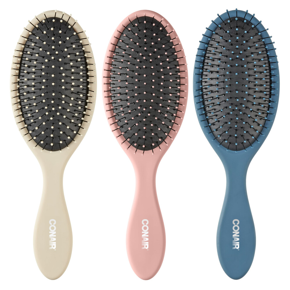 Conair Beige Detangling Hairbrush 3Pk - Wet Or Dry Hair - Ideal For Curly Or Straight Styles - Detangler Hair Brush - Hairbrushes For Women - Navy C