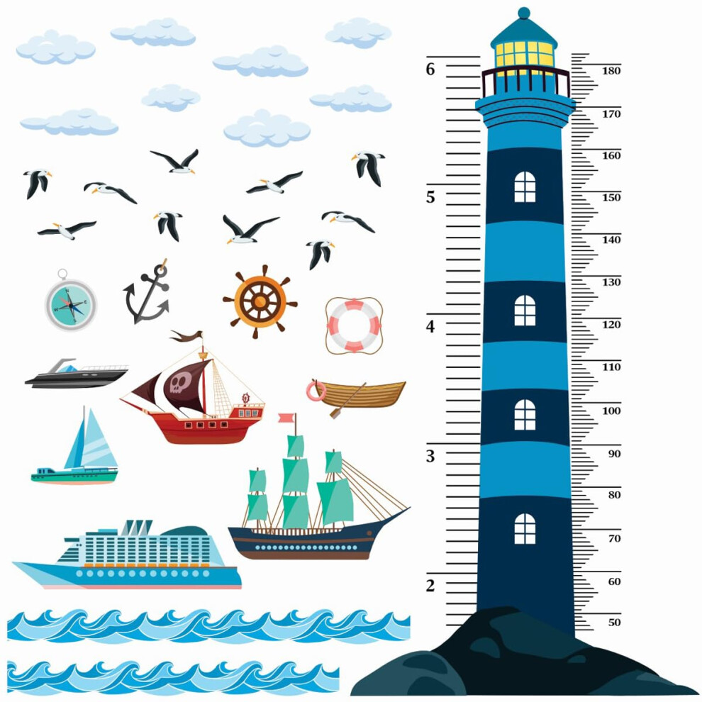 Toise murale DEKOSH pour enfants, th   me nautique, avec double    chelle et beau design DKX1601