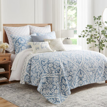 Levtex Home - Becker Blue Quilt Set - Full/Queen Quilt and Two Standard Shams - Ikat - Blue White - Quilt (88x92in.) and Shams (20x26in.) - Reve
