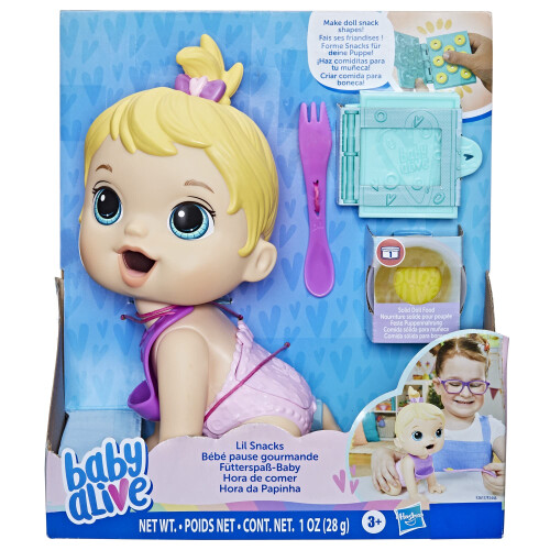 Baby Alive Baby Alive Lil Snacks Doll Eats and Poops com tema de lanche de 8 polegadas de molde de lanche para crian  as para crian  as de 3 anos e para cima 1