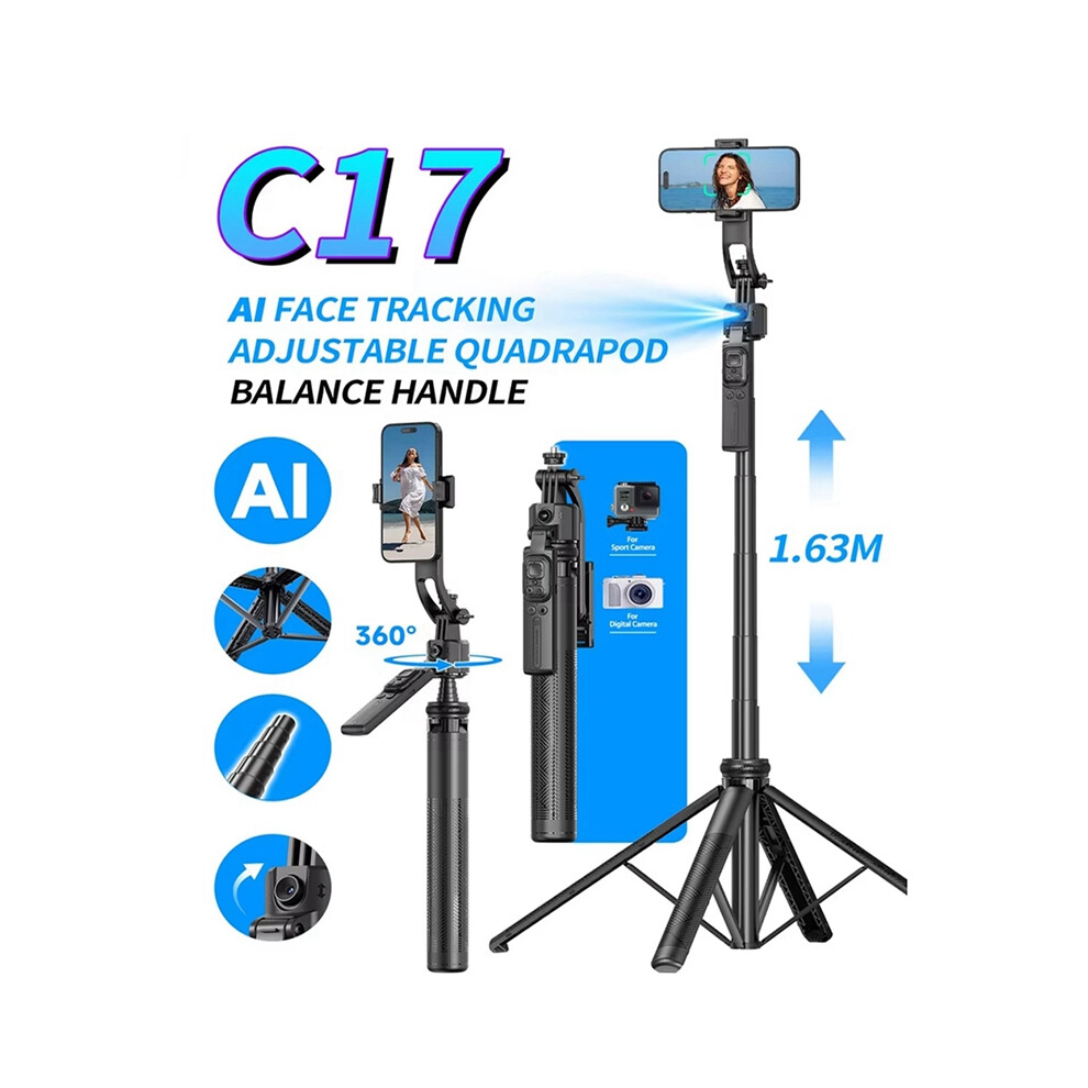 C17 Monopod 360 Auto-Rotation AI Tracking Shootings Tripod Bluetooth Shutter for Phone Holder Wireless Selfie Stick