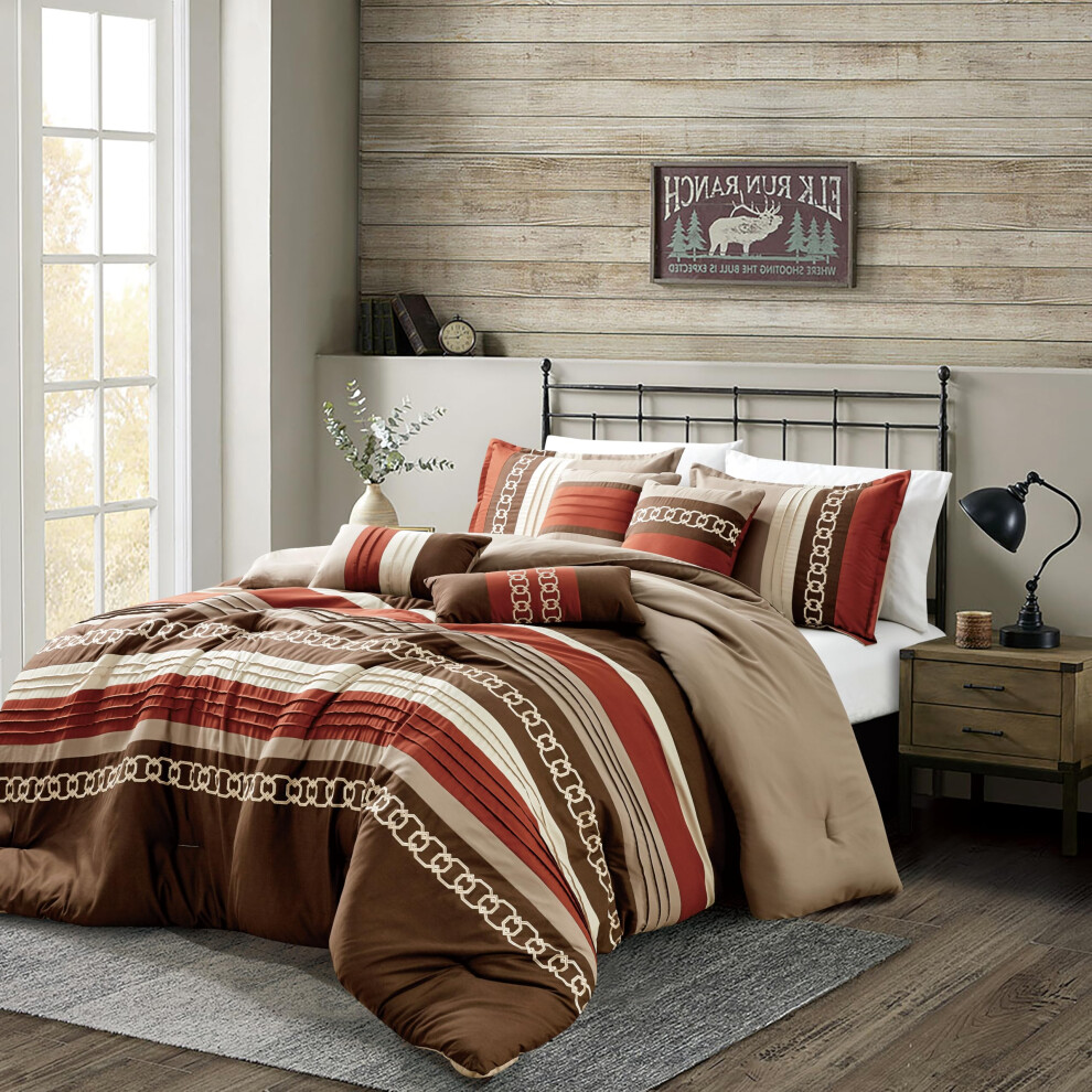 Parure de lit ESCA Chumana marron et beige 7 pi   ces pour lit king size