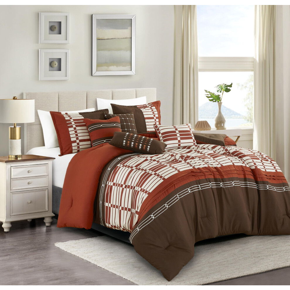 Parure de lit beige 7 pi   ces Rudella marron et orange ESCA pour lit king size