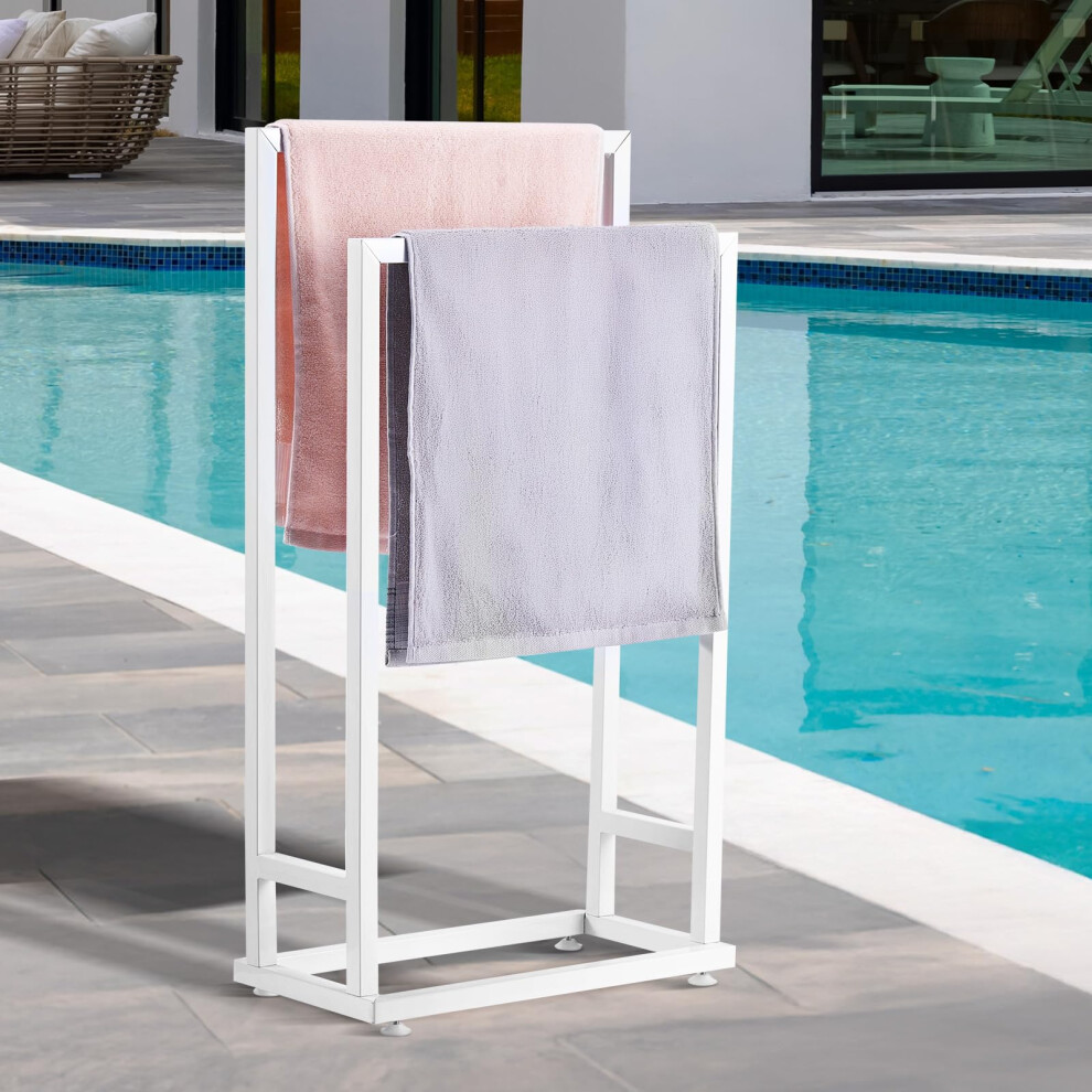 VEVOR Towel Rack  2 Bars Metal Outdoor Towel Holder  Freestanding Pool Towel Hanger Stand Next to Hot Tub  Outdoor or Indoor Quilt Drying Rack Organiz