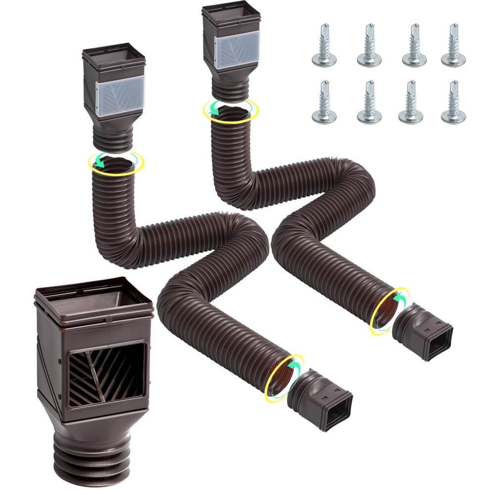 VEVOR HC3003G2 Rain 2-Pack Flexible Downspout  Spout Drain Extendable from 22 to 63  Gutter Extensions with Adapters  for Rainwater Drainage  Brow
