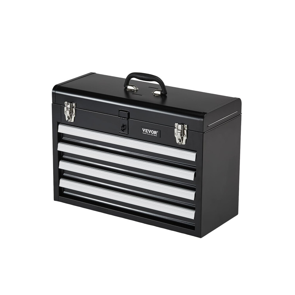VEVOR Metal Tool Box  20.5-inch  Portable Metal Tool Box with 4 Drawers  Small Tool Chest with EVA Liners  Ball Bearing Slide Drawers Locking & Powder