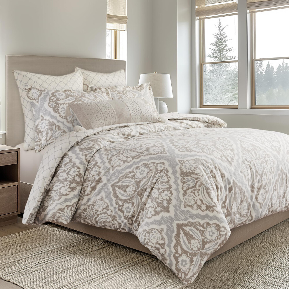 Levtex Home - Parure de lit Becker Taupe - Housse de couette King size + 2 taies d'oreiller King size - Ikat - Gris taupe et cr   me - Housse de co