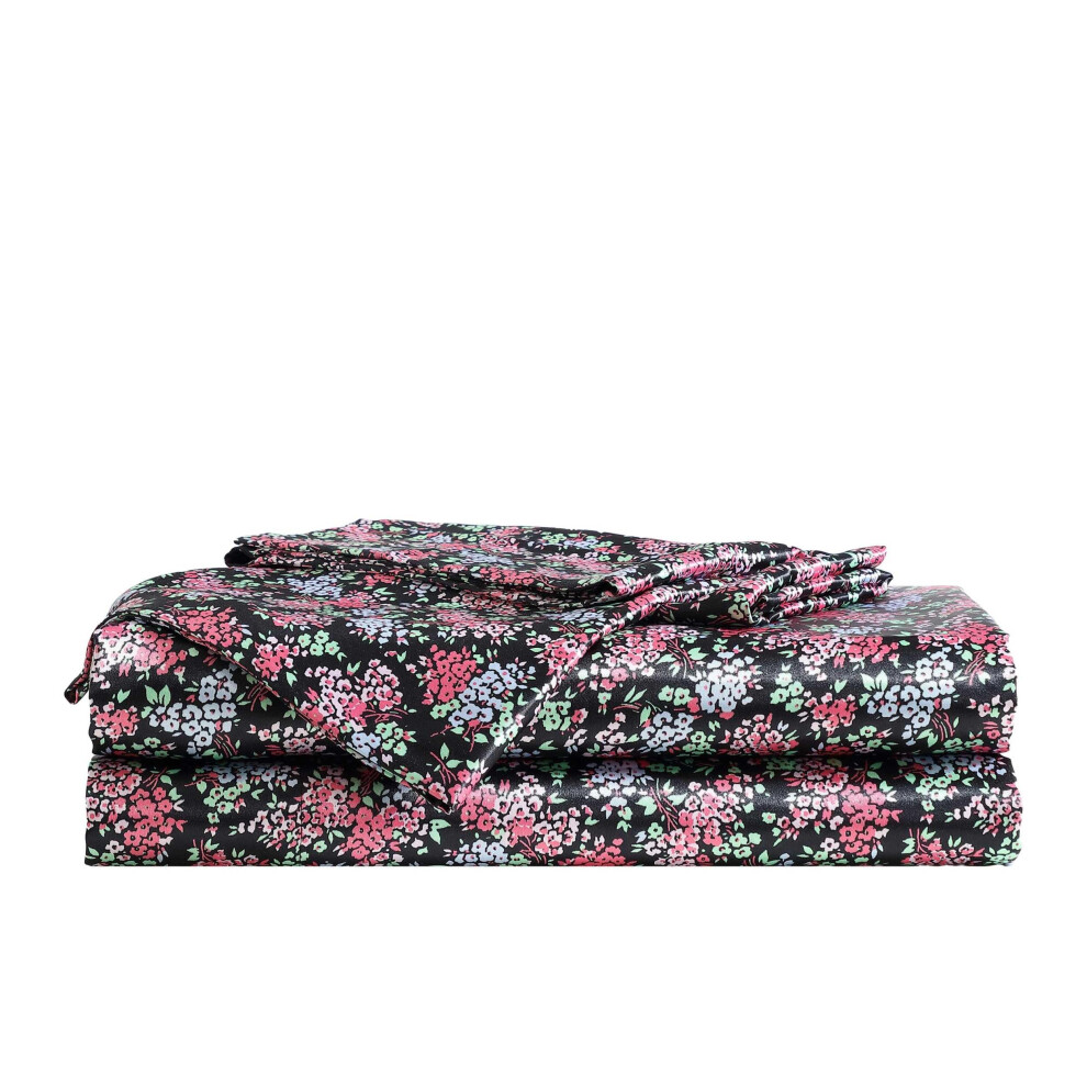 Betsey Johnson - Draps de lit luxueux en satin avec taies d'oreiller assorties, poche profonde, doux et soyeux, essentiels de la chambre (Confetti Flo
