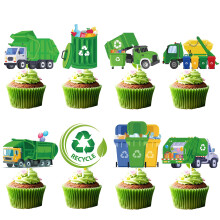 Trash Truck Birthday Party Decorations - Deorfuy 40PCS Garbage Truck Cupcake Toppers Decoration Cartoon Garbage Truck Cupcake Picks Bday Decor Su