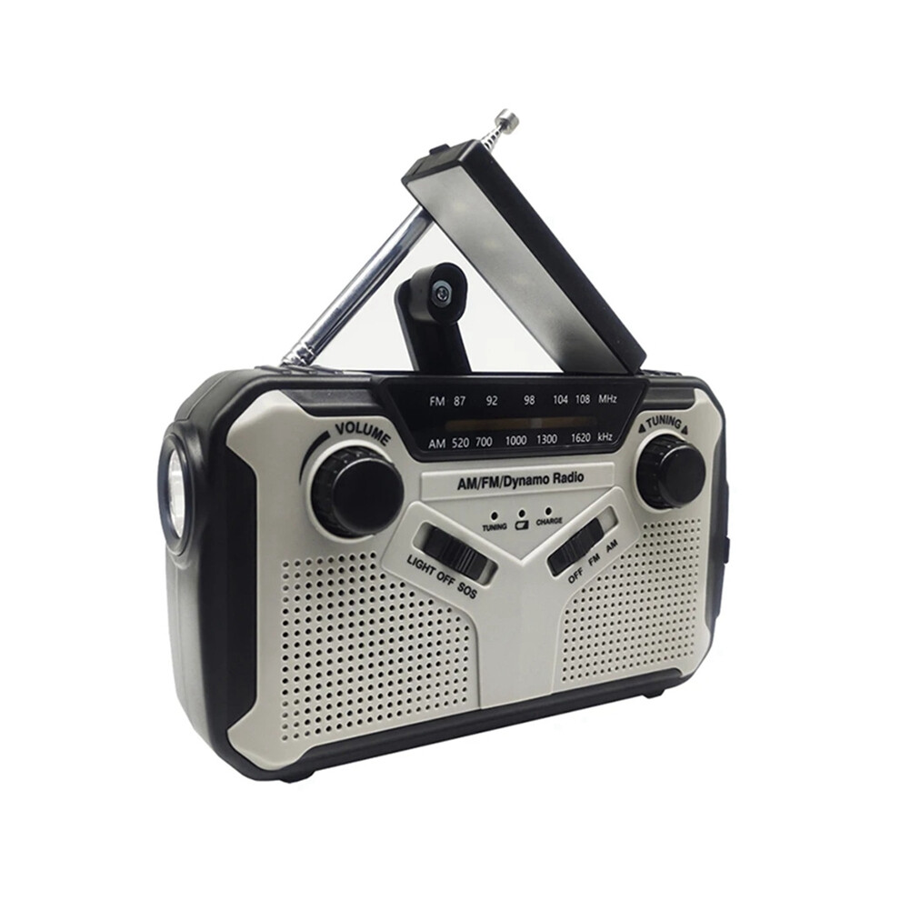 Solar Radio, AM/FM Portable Crank Radio Dynamo Emergency with 2500 MAh Rechargeable Battery, SOS Alarm for Camp