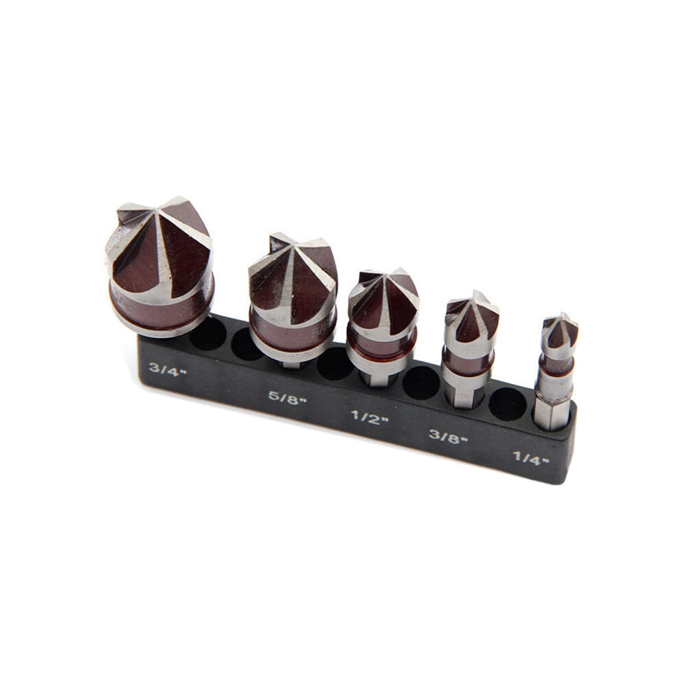 5 Flute Metal M35 Cobalt Countersink Drill Bit Set 82 5Pcs 1/4In Hex Shank Countersunk 3/8In 1/2In 5/8In 4853284750750