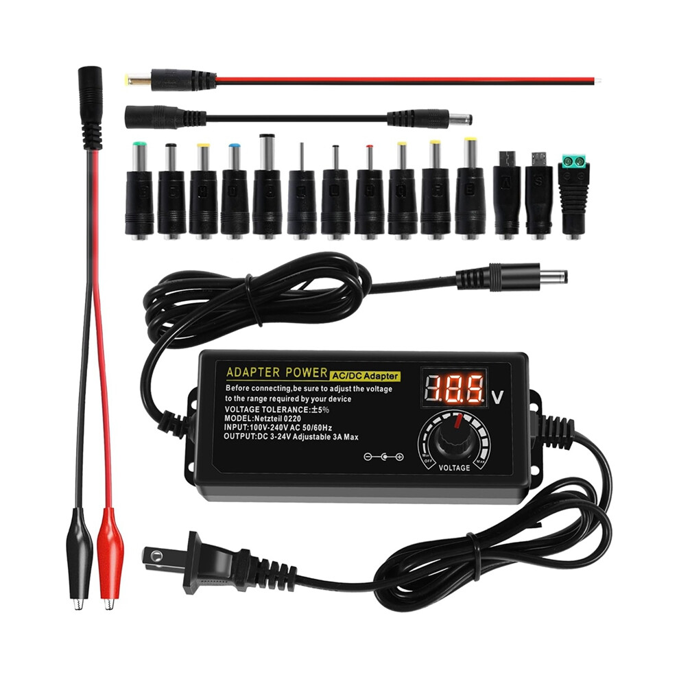 Power Adapter Supply, Adjustable AC/DC Charger Switch, Suitable for DC 3V-24V LED Light 3D Printer US Plug