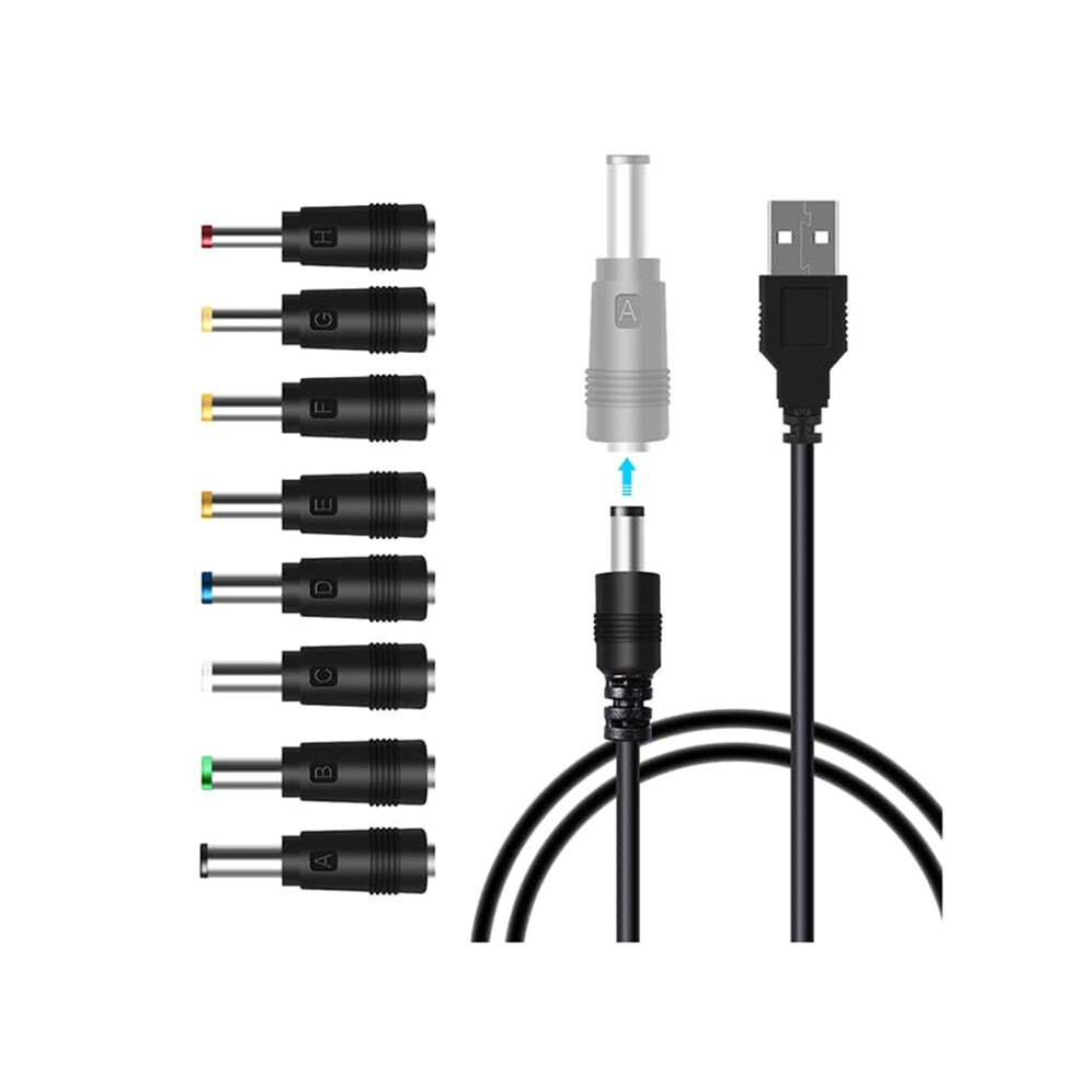 Universal Usb To Dc Power Cable Kit With 8 Adapters - Ideal For Routers, Moon Lamps, Led Lights, Speakers, And More 4851161921972