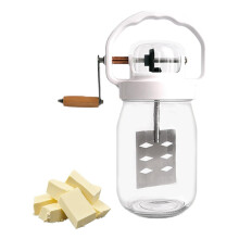 Manual Glass Butter Churner with Wooden Handle 1.5L Capacity Jar Churns Hand Crank