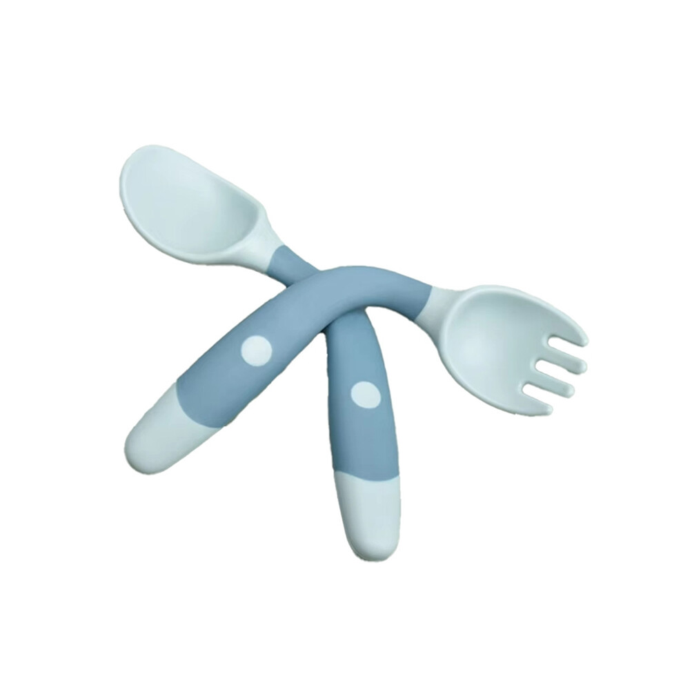 Silicone & Pp Children's Training Tableware Set - Soft Twist Fork And Spoon For Learning To Eat Tlily