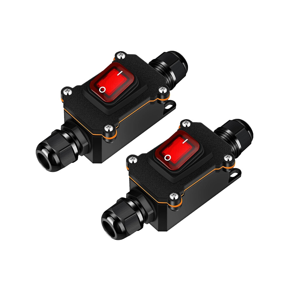 2 Pcs 12V Inline Switch Waterproof Cord Toggle With Red Light Rocker Button 4851161935535