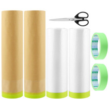 Masking Paper, 6 Rolls of Pre-Sticked Paper and Scissors, Tape Drapes, Painters for Covering Skirts