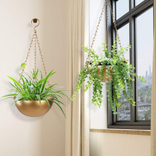 Large Gold Hanging Planter with Drainage, Semi-Circle Plant Holder for Indoor Plants, LightweightCeiling Basin