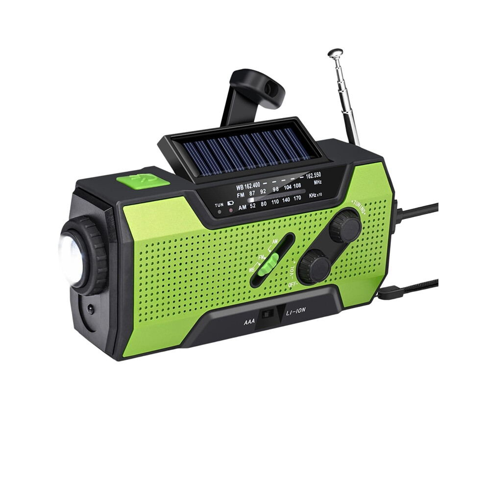 Emergency Weather Radio Hand Crank Portable Solar Charging with AM/FM/ LED Flashlight SOS Alert 2000mah