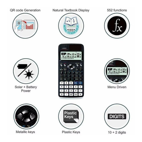 991EX Scientific Calculator Digital Large Display 696 Functions for Middle High College Solar 2