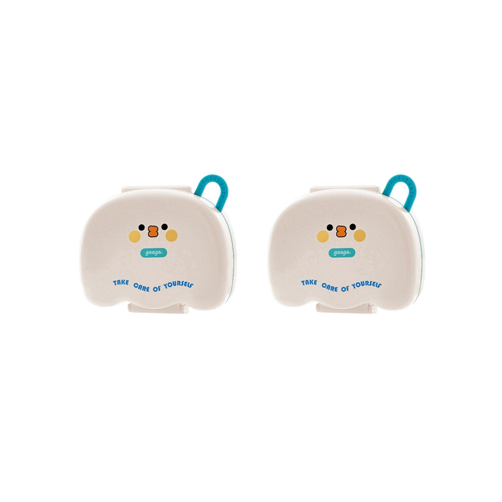 Tlily 2Pcs Round Portable Plastic Medicine Box Cute Cartoon Sealed Moisture-Proof Multi-Compartment Storage