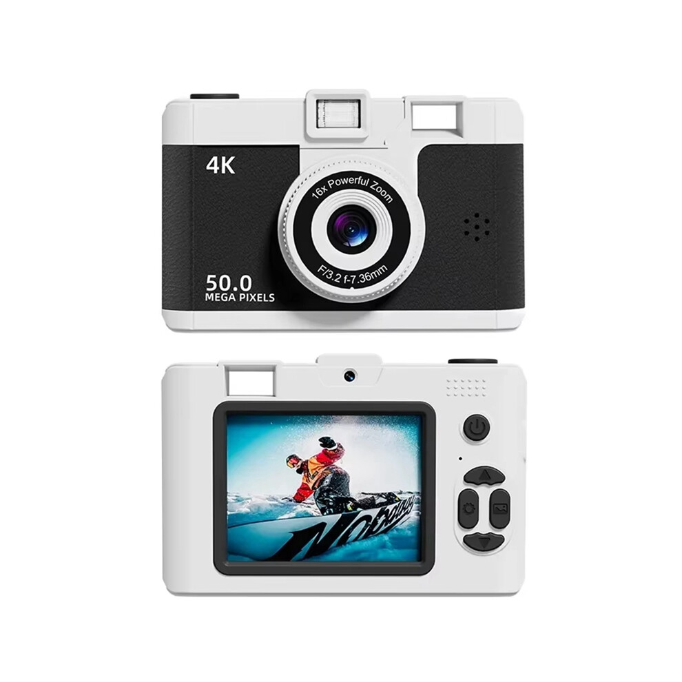Tlily 4K Digital Camera Retro Dual Lens Multifunction Ccd Instant Thermal Camer For Travel Students Compact Photography Black