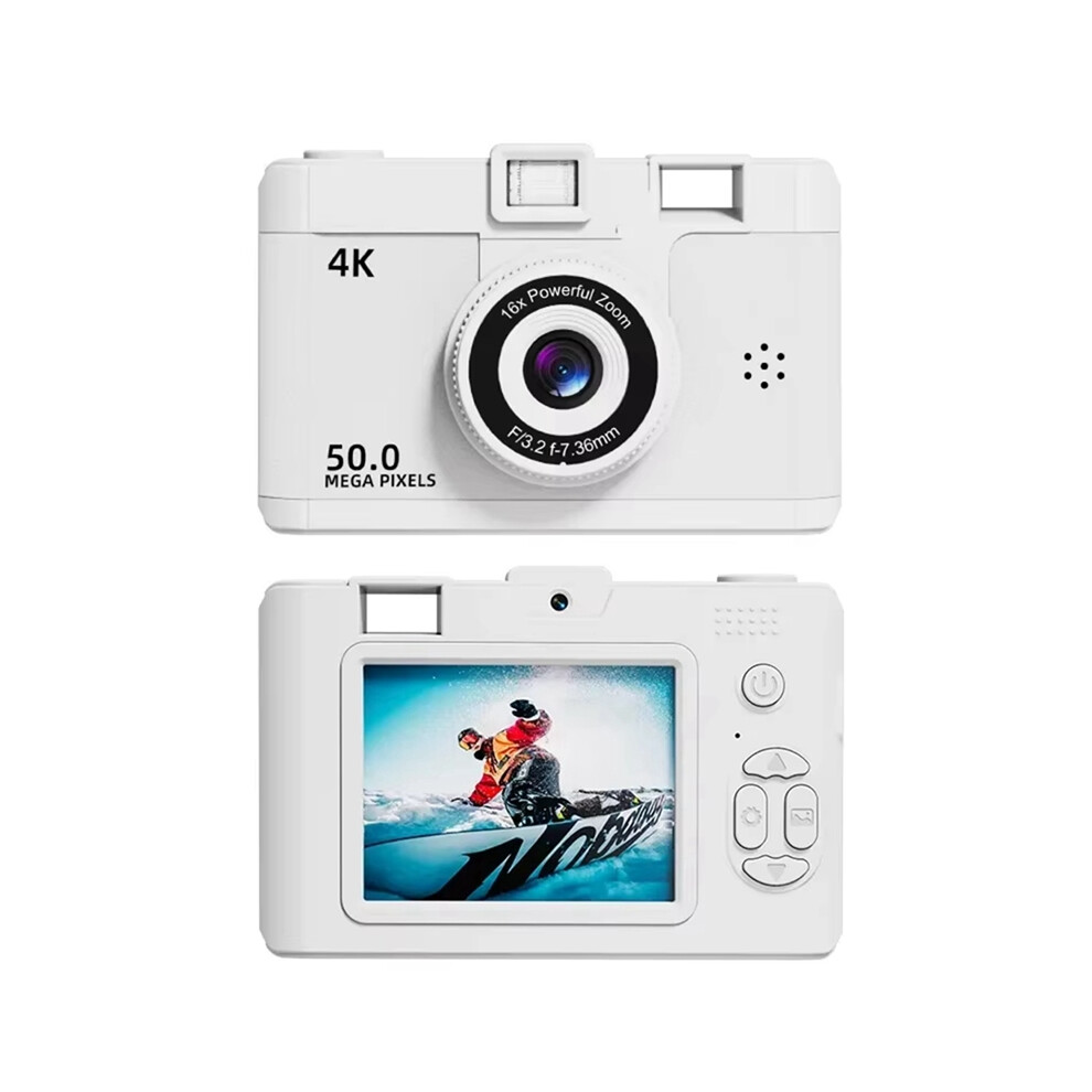 4K Digital Camera Retro Dual Lens Multifunction Ccd Instant Thermal Camer For Travel Students Compact Photography White 4851161960490