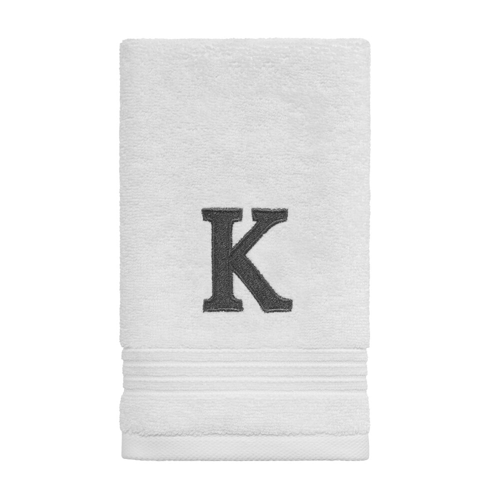 Avanti Linens - Serviette de toilette brod   e monogramme 100 % coton K Blanc/Gris 46 x 28 cm