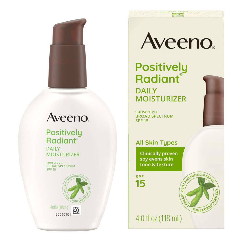 Aveeno Positively Radiant Daily Face Moisturizer with SPF 15 Sunscreen  Hydrating Facial Moisturizer with Soy Extract to Improve Skin Tone and Texture