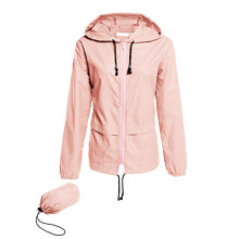 Giacca antipioggia Avoogue da donna, leggera, impermeabile, da bici, ripiegabile, con cappuccio, antivento (rosa, L)