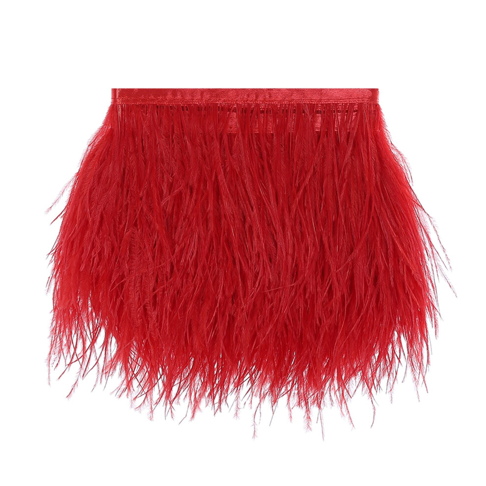 Awaytr - Frangia Di Piume Di Struzzo - Nastro Di Raso Per Abiti, Artigianato, Costumi, Decorazioni, Confezione Da 2 Metri (Rosso)-image