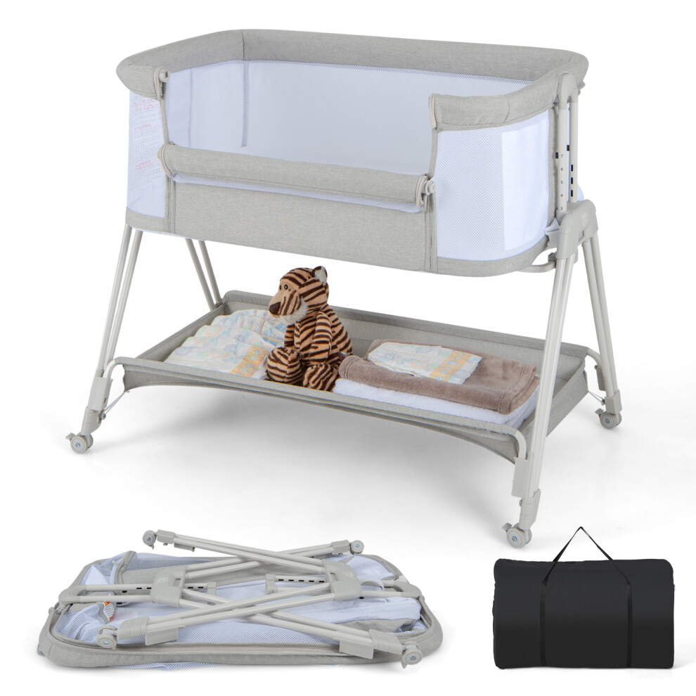 Costway Baby Bedside Cot Folding Sleeper Crib Portable With Adjustable Heights