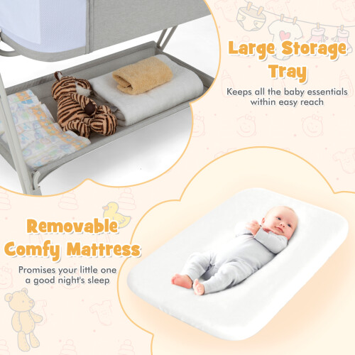 Costway Baby Bedside Cot Folding Sleeper Crib Portable With Adjustable Heights 2