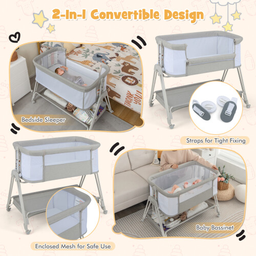 Costway Baby Bedside Cot Folding Sleeper Crib Portable With Adjustable Heights 1