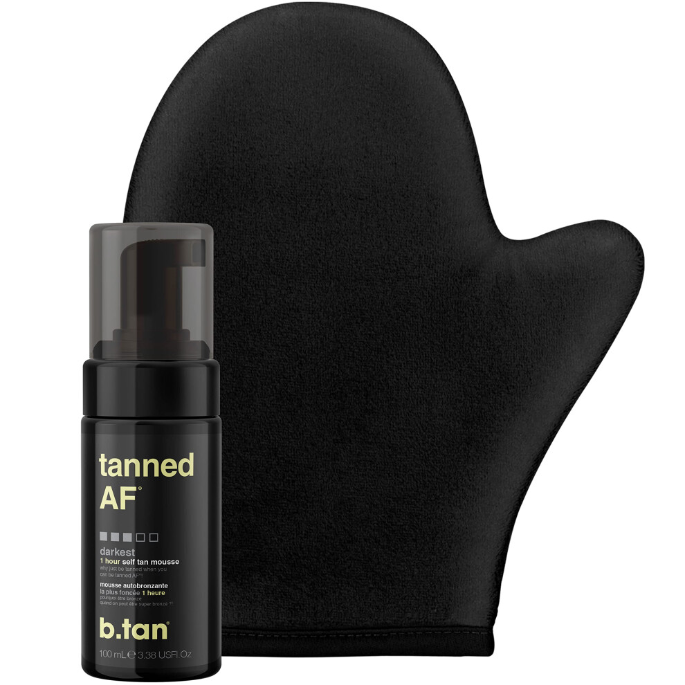 B.tan Dark Self Tanner Mini Kit | Get Tanned Travel Bundle - Mini Dark Self Tanner Mousse With Self Tanning Mitt Applicator 1 Hour Sunless Tanner Fa