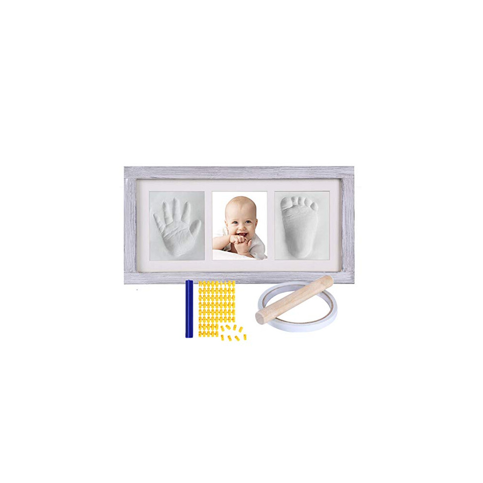 Kit d'empreintes de mains et de pieds de b   b   , coffret souvenir pour nouveau-n    dans un cadre rustique, kit de moulage en argile pour cadeaux de