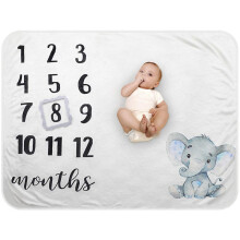 Baby Monthly Milestone Blanket - Organic Plush Fleece Photography Background Prop for Boy Girl Newborn Soft Elephant Blanket with Frame Large 47''x40