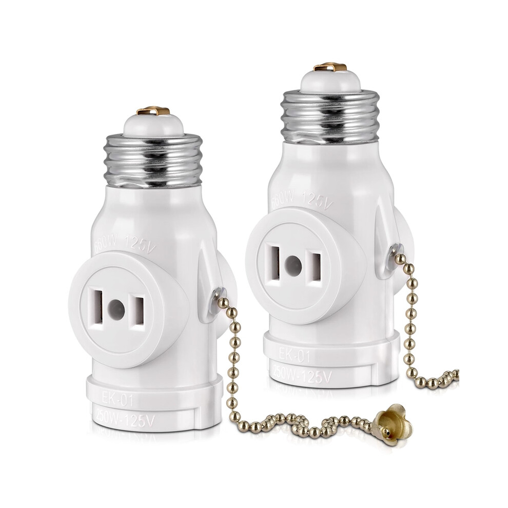 2 Outlet Light Socket Adapter,E26 Bulb To Splitter,Convert Medium Screw Into A Outlets 2Pc 4851161970260