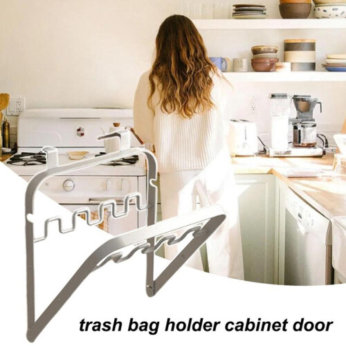 Trash Bag Holder Hangable Bracket for Garbage Pouch Metal Kitchen Doors Folding Waste Can
