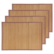 BambooMN Bamboo Slat Placemat with Brown Fabric Border - Solid Color Print - 18"""" x 13"""" - Carbonized Brown - 4pc
