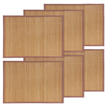 BambooMN Bamboe Slat Placemat met bruine stoffen rand - Effen kleurenprint - 48 cm x 35 cm - Verkoold Bruin - 6 st